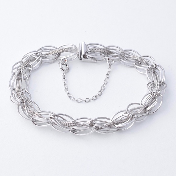 Vintage Sterling Silver Woven Link Bracelet Wide Fancy Foxtail Chain - Picture 1 of 5